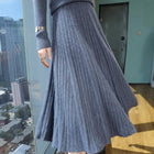 100% Pure Mink Pleated Skirts Women's Elastic High Waist Knitted Dress Fashion Joker Loose Big Swing Skirt Thick Umbrella Skirt PlatiNum