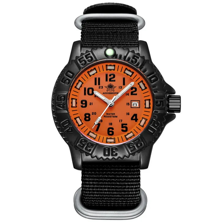 ADDIESDIVE Luxury Men Watch Luminous Dial 50m Water Resistance Date Display Outdoor Casual Men's Quartz Men Watch Nylon Strap