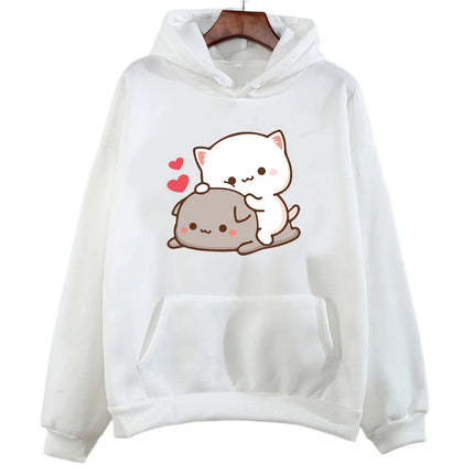 Peach And Goma Mochi Cat Love Print hoodies women Winter  streetwear funny Hood female Fleece sweater