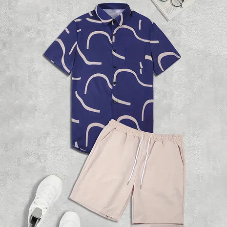 Camicia hawaiana da uomo per le vacanze al mare Set di pantaloncini a maniche corte da uomo Set da uomo casual ventilato in 2 pezzi con stampa strutturata platinumshop