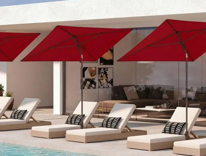 213×140cm Rectangular Patio Umbrella with 30° Push Button Opening, Portable Outdoor Umbrella with 2-Section Tilting Design and Carry Bag