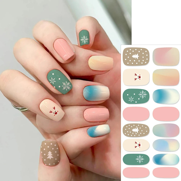 16Tips Semi Cured Leopard Print Gel Nail Stickers Chic Maillard Color Nail Strips Patch Self-adhesive UV Lamp Need Press On Nail