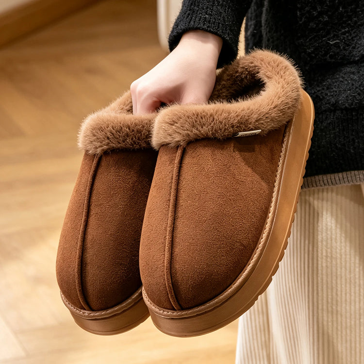 Men's Winter Plush Slippers, Thick Sole Closed-Toe, Warm Sherpa Lining, Non-Slip Indoor/Outdoor Home Shoes for Couples
