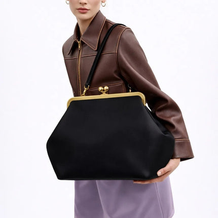 Fashion Large Kisslock Clutch Bag for Women Designer Clip Shell Women Shoulder Bags Luxury Soft Pu Leather Pink Color Handbags PlatiNum