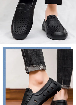 Mocassini Comodi da Uomo in Pelle, Scarpe Antiscivolo da Guida, Sandali Estivi, Zoccoli Casual con Punta Tonda, Scarpe da Lavoro Slip-on