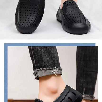 Mocassini Comodi da Uomo in Pelle, Scarpe Antiscivolo da Guida, Sandali Estivi, Zoccoli Casual con Punta Tonda, Scarpe da Lavoro Slip-on