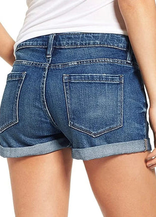 High-End Elastic Ripped Denim Shorts for Women Comfortable Fit Fashionable Tear Design PlatiNum