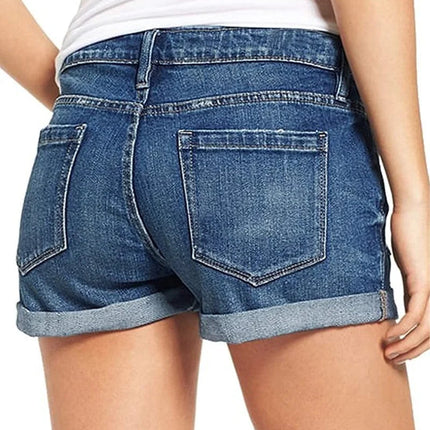 High-End Elastic Ripped Denim Shorts for Women Comfortable Fit Fashionable Tear Design PlatiNum