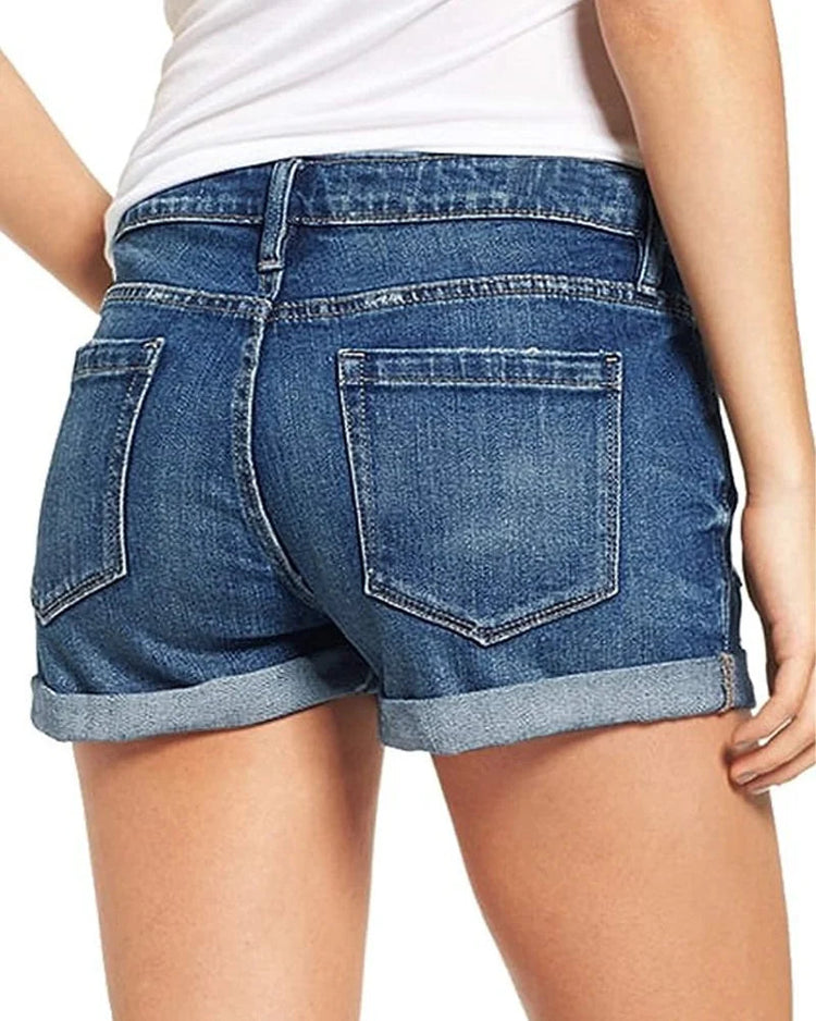 High-End Elastic Ripped Denim Shorts for Women Comfortable Fit Fashionable Tear Design PlatiNum