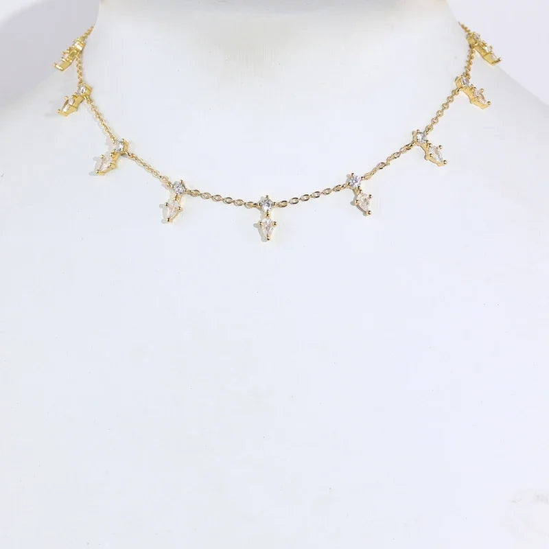 5A Goccia Cubic Zirconia CZ Collana a spina di pesce per le donne Catena color oro Girocollo Gioielli di moda con maglie a catena a serpente geometrico