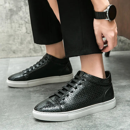 High-Quality Men Skateboard Shoes 2025 Fashion Large Size 46 Men's Leather Casual Shoes High Top Print Designer Luxury Shoes Man