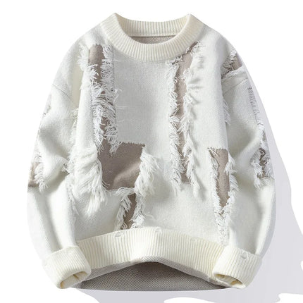 Ripped Sweater Men's Loose Crew Neck Knit Bottom Shirt Handsome Autumn Clothes on The Fashion  Sweater Pullover Sweater