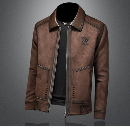 Minglu Faux Leather Autumn Winter Men's Jackets Luxury Solid Color Turn Down Collar Zipper Casual Male Coats Man Outerwear 4XL
