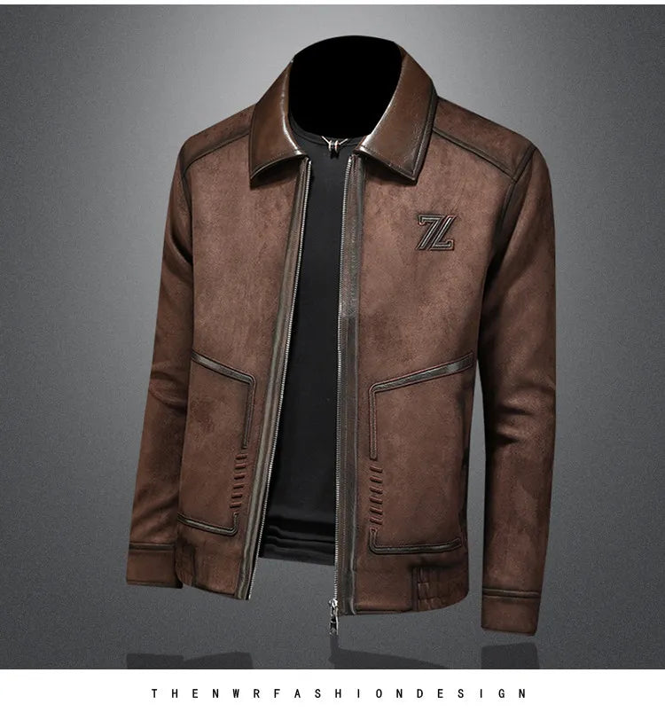 Minglu Faux Leather Autumn Winter Men's Jackets Luxury Solid Color Turn Down Collar Zipper Casual Male Coats Man Outerwear 4XL