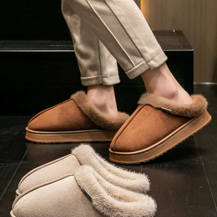 Men's Winter Plush Slippers, Thick Sole Closed-Toe, Warm Sherpa Lining, Non-Slip Indoor/Outdoor Home Shoes for Couples