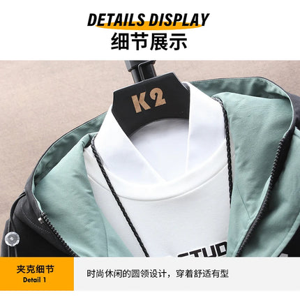 Spring Casual Men Sets Two Pieces Fashion Korean Trend Hooded Jacket + Pants Autumn Baseball Uniform Suit Man Outfit