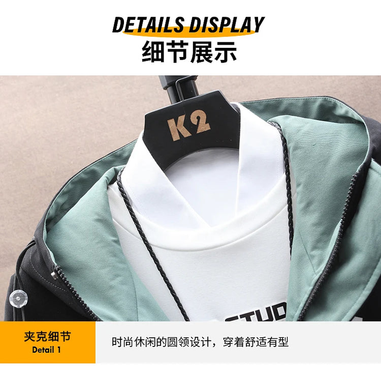 Spring Casual Men Sets Two Pieces Fashion Korean Trend Hooded Jacket + Pants Autumn Baseball Uniform Suit Man Outfit