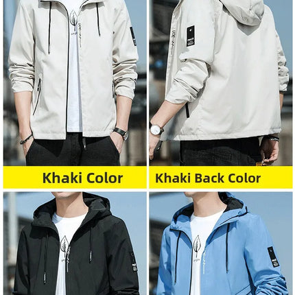 Casual Hooded Men's Jacket Youth Outerwear Spring Autumn New Style Korean Version Anti-Wrinkle Wear-Resistant Windproof Polye...