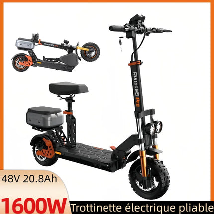 Monopattino Elettrico 1200W, Autonomia 80km, Batteria 48V 20.8Ah, Freni Idraulici, Pieghevole, con Sedile e Vano Portaoggetti, Pneumatici 11"/10"