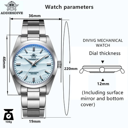 ADDIESDIVE 36mm Top Brand Men Watch Desert Dial Bubble Mirror Pot Cover Glass 10Bar Waterproof Outdoor Sports Quartz Wristwatch