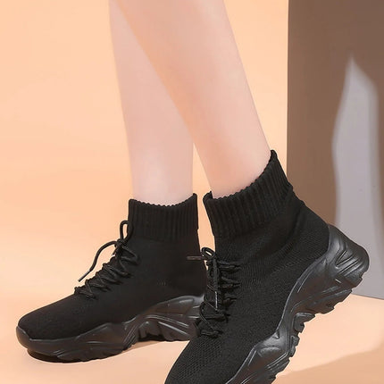 Women Casual Mesh Shoes Fashion Knitted Socks Shoes Chunky Shoes Slip-on Casual Sneakers Men Light Breathable Walking Footwear PlatiNum