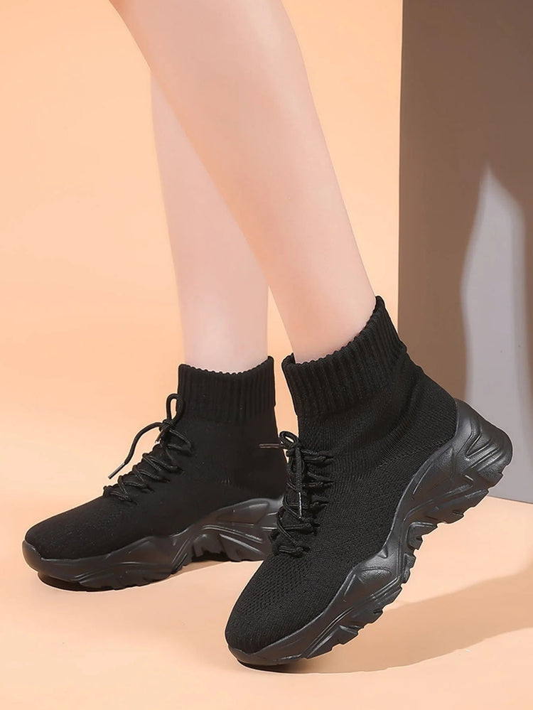 Women Casual Mesh Shoes Fashion Knitted Socks Shoes Chunky Shoes Slip-on Casual Sneakers Men Light Breathable Walking Footwear PlatiNum