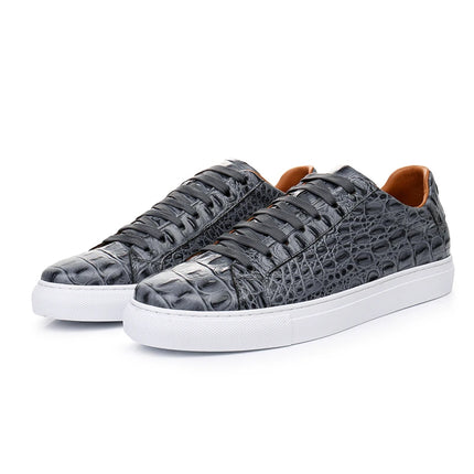 Leather Sneakers Men Calfskin Alligator Pattern Casual Shoes Lace Up Flats Daily Footwear