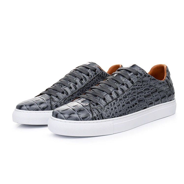 Leather Sneakers Men Calfskin Alligator Pattern Casual Shoes Lace Up Flats Daily Footwear