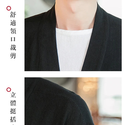 Kimono Camicia da uomo Samurai giapponese Cardigan tinta unita retrò Stile cinese Cotone Lino Yukata Haori Cappotto da uomo allentato Streetwear