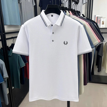 New men's short-sleeved polo shirt, 100% pure cotton, embroidered, fashionable, breathable, comfortable, and versatile.