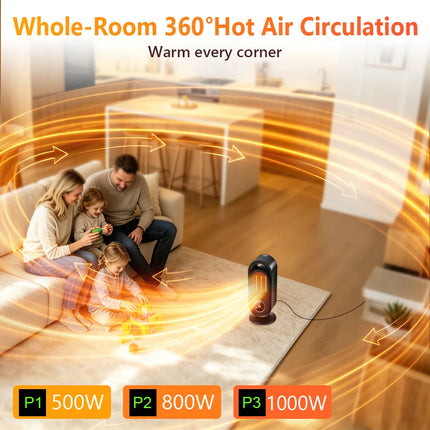 Electric Heater with Touch Control, PTC Ceramic Fast Heating, 3 Speeds 4 Timers, Energy Efficient Desk Warmer for Home Office