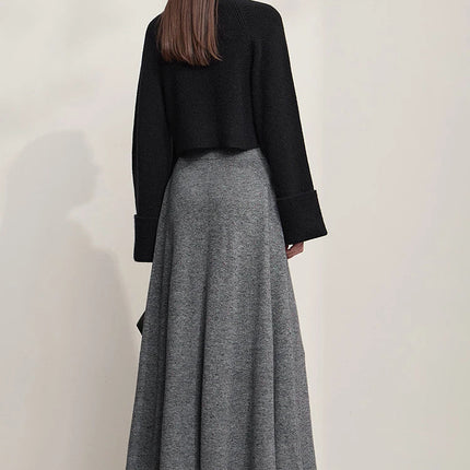 AMII Knitted Skirts For Women 2025 Autumn New Gentle A-line Long Skirt Loose Solid Color Elegant Versatile Woman Clothes12553045 PlatiNum