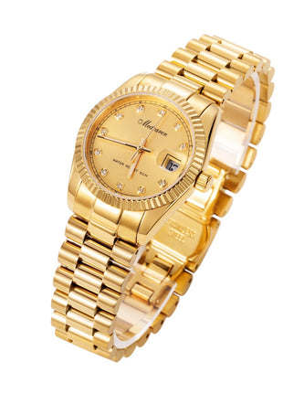 Orologio al Quarzo da Donna alla Moda 30mm, Cronografo in Oro 24K con Doppio Calendario, Cinturino in Acciaio Inossidabile, Impermeabile, Regalo per Moglie platinumshop
