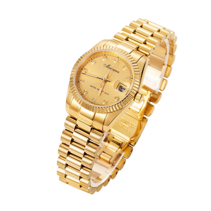 Orologio al Quarzo da Donna alla Moda 30mm, Cronografo in Oro 24K con Doppio Calendario, Cinturino in Acciaio Inossidabile, Impermeabile, Regalo per Moglie platinumshop