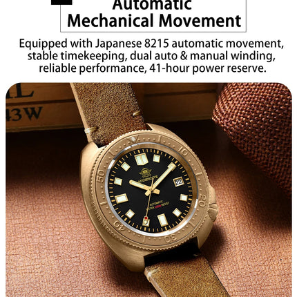 ADDIESDIVE Automatic Watch Men Luxury Bronze Watches Sapphire Super C3 Luminous 200m Waterproof Dive 8215 Mechanical Wristwatch