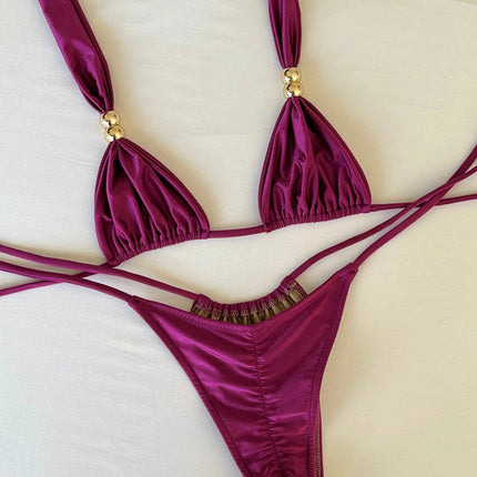 2025New Sexy a vita bassa Micro Bikini Set Costumi da bagno Donna Costume da bagno Solido brasiliano con spalline Halter Beachwear Costume da bagno biquini platinumshop