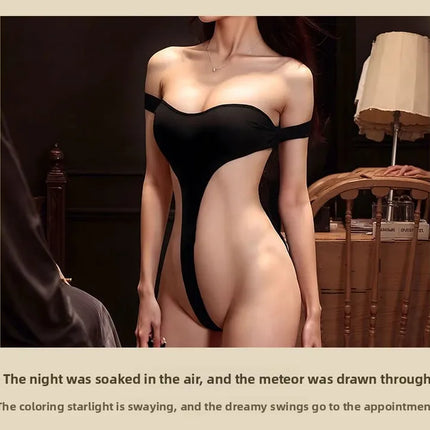 Sexy, tempting, striptease, sexy lingerie; one-shoulder backless bodysuit; slit sexy women's clothing; sexy women' bodysuit.