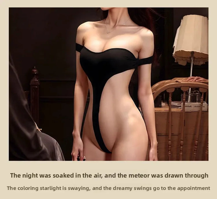 Sexy, tempting, striptease, sexy lingerie; one-shoulder backless bodysuit; slit sexy women's clothing; sexy women' bodysuit.