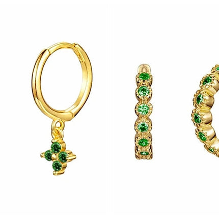 925 Sterling Silver Needle Green Zircon Gold Earrings Heart Hoop Earrings for Women Delicate Stud Earrings Luxury Jewelry Gifts PlatiNum
