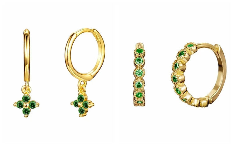 925 Sterling Silver Needle Green Zircon Gold Earrings Heart Hoop Earrings for Women Delicate Stud Earrings Luxury Jewelry Gifts PlatiNum