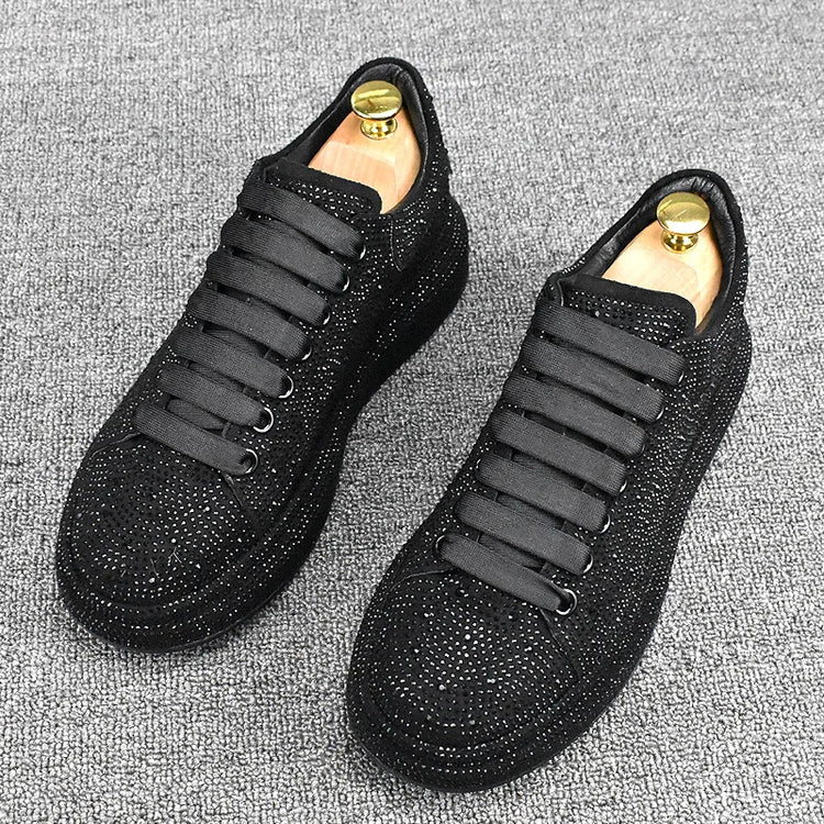 men's luxury fashion punk hip hop platform shoes lace-up cow suede leather rhinestone derby shoe designer sneakers mans footwear