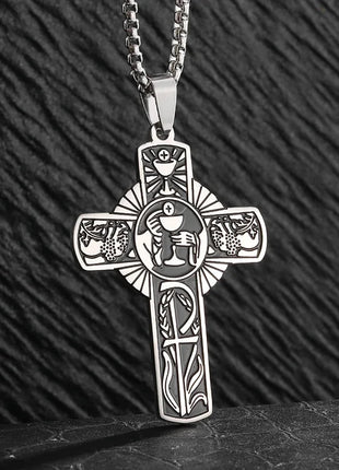 Vintage Christian Ice Crystal Jesus Head Pendant Necklace for Men and Women Cross Catholic Amulet Jewelry PlatiNum