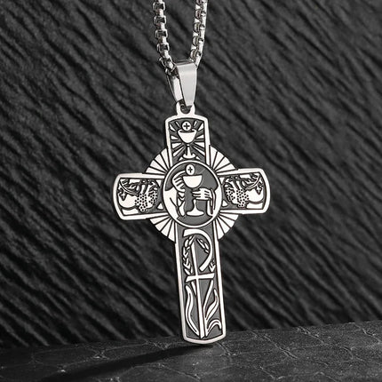 Vintage Christian Ice Crystal Jesus Head Pendant Necklace for Men and Women Cross Catholic Amulet Jewelry PlatiNum