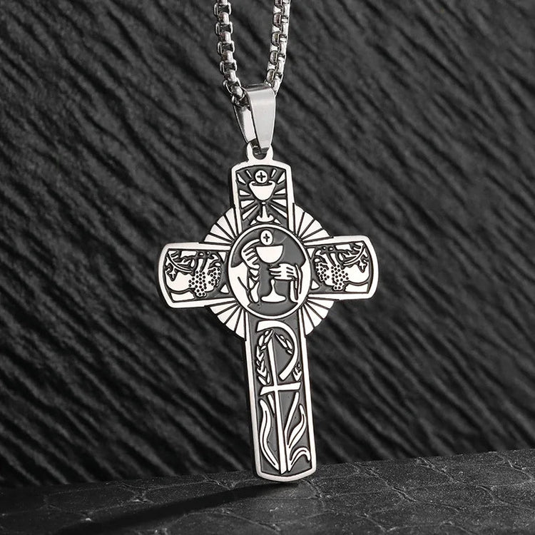 Vintage Christian Ice Crystal Jesus Head Pendant Necklace for Men and Women Cross Catholic Amulet Jewelry PlatiNum