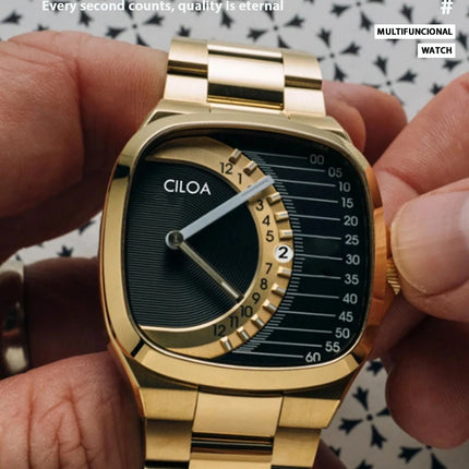 CILOA retro square watch men's light luxury gift 2025 new stainless steel strap gold waterproof men quartz watch brand authentic