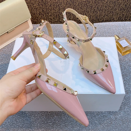 Lady autentici sandali in pelle cinturino con fibbia tacchi alti sottili scarpe alla moda Lock Gold Studs Dress Pumps 33-41 25cm White Blac