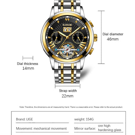 Orologi da Polso Meccanici Automatici LIGE 2026 per Uomo, Marca di Lusso, Orologio da Uomo con Tourbillon, Moda Business, Impermeabile platinumshop