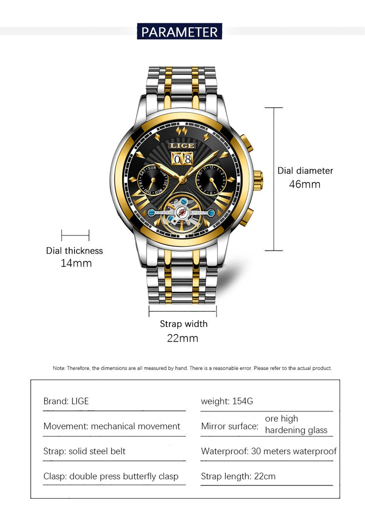 Orologi da Polso Meccanici Automatici LIGE 2026 per Uomo, Marca di Lusso, Orologio da Uomo con Tourbillon, Moda Business, Impermeabile platinumshop