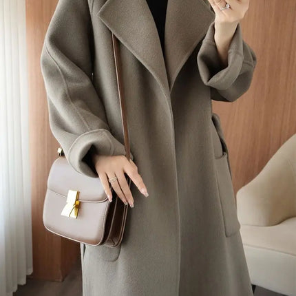 100% Wool Coat Women's Wear 2026 Autumn/Winter Fashion Temperament Double sided Cashmere Coats with Belt Elegant Long Overcoat