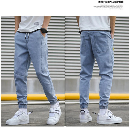 HIQOR Brand Men's Jeans Harem Denim Cargo Pants 2026 New Streetwear Jogger Hip Hop Cotton Trousers Male Blue Oversized 5XL 4XL PlatiNum